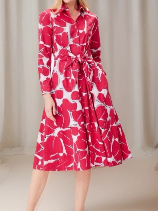 NIC+ZOE Dresses & Skirts - NIC + ZOE Dress Small Red Bold Petals Jessie Stretch Cotton SPRING Shirtdress